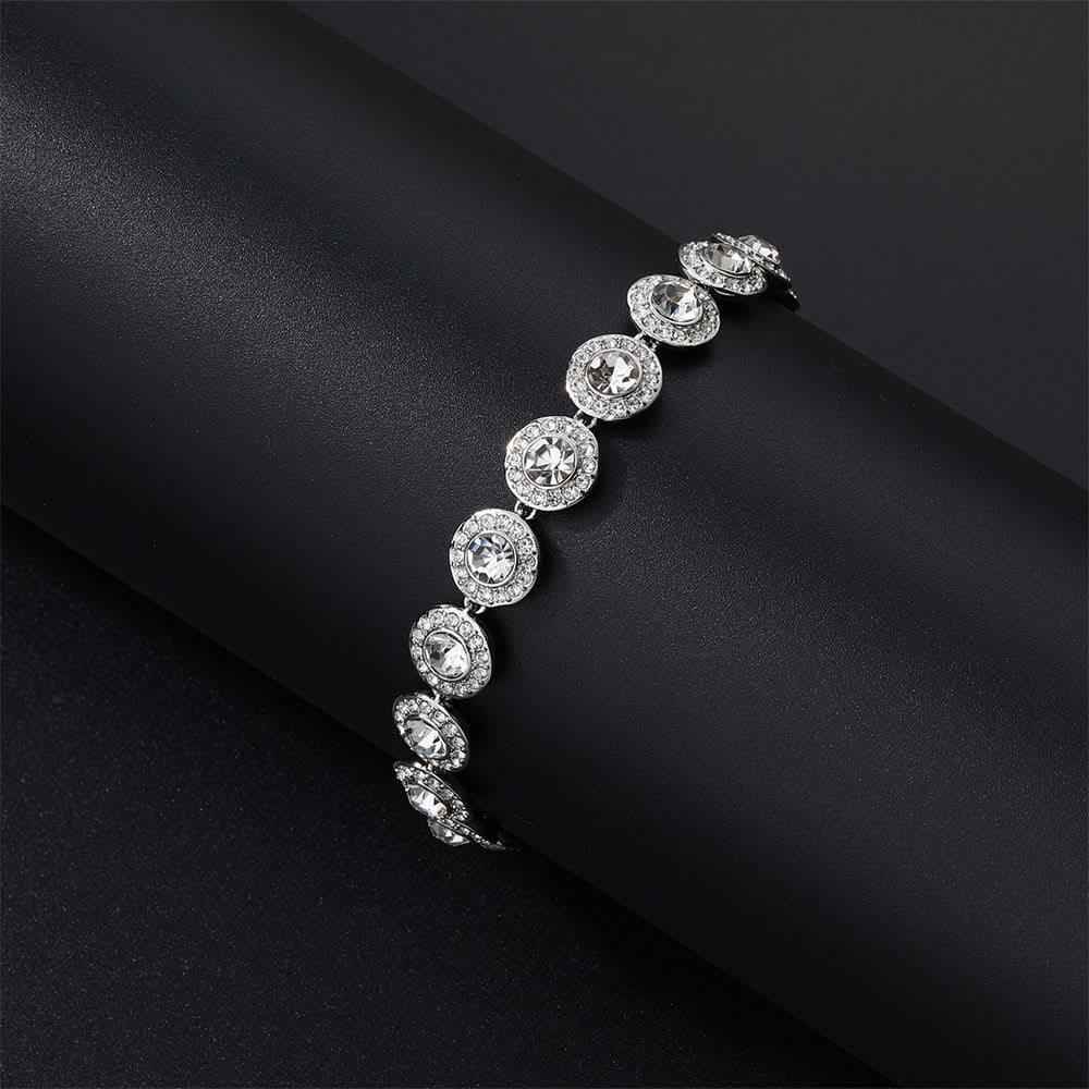 Bracciale 8 pollici placcato argento S925 con pietra circondata da zirconi