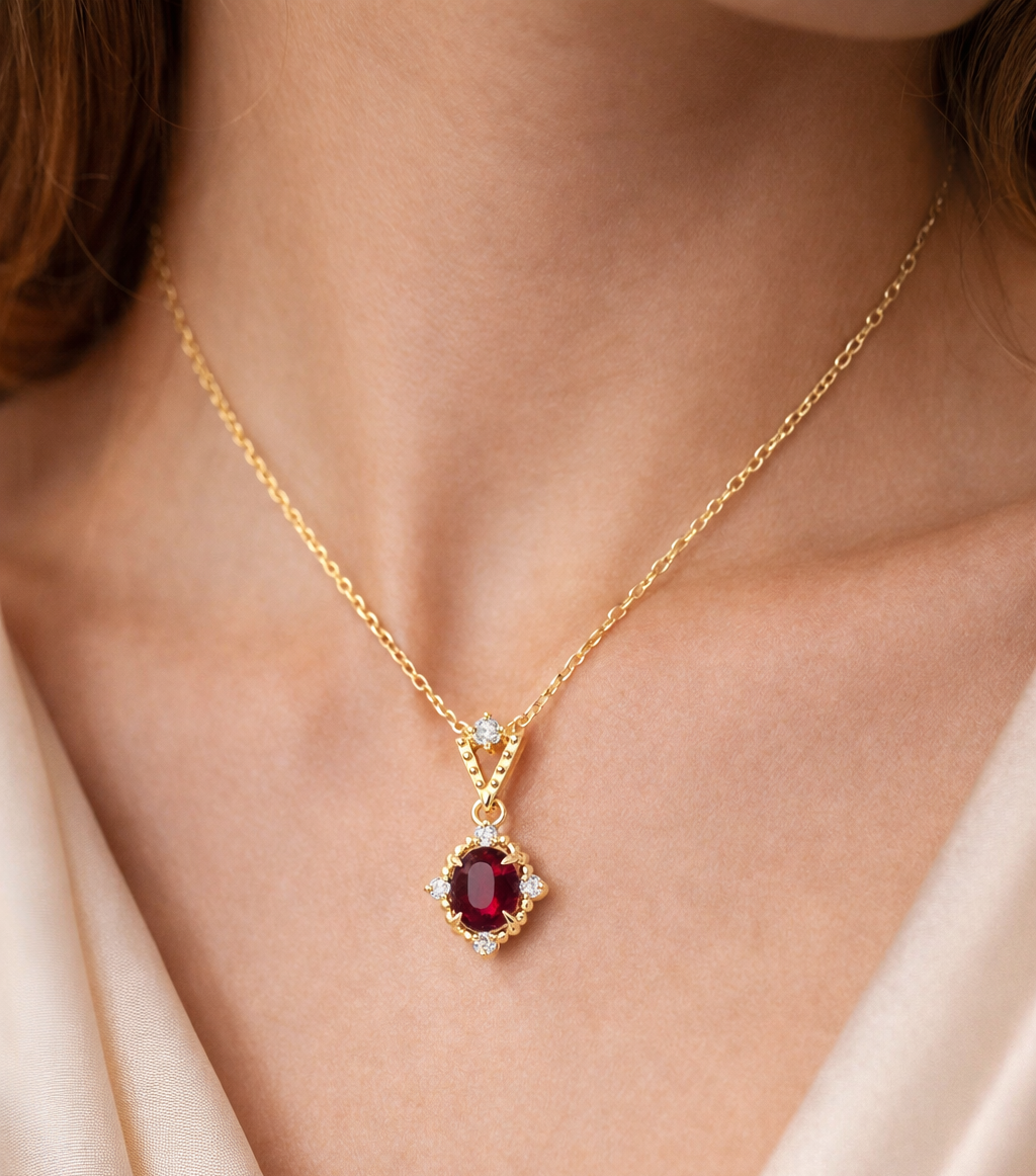 RED DESIRE Collana argento S925 rubini e zirconi placcato oro 18k