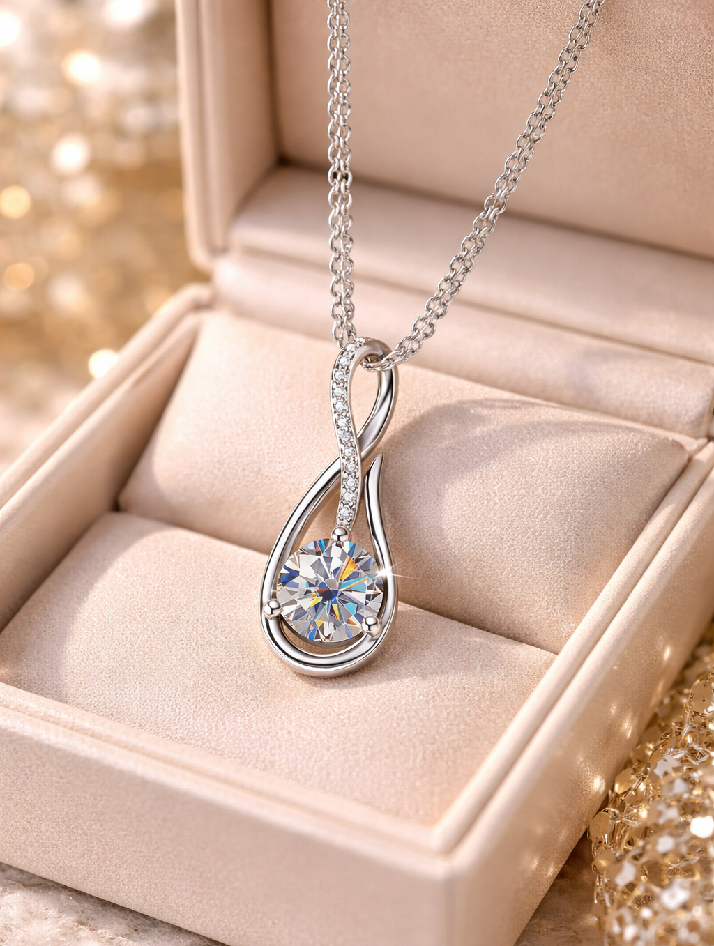 Collana argento S925 1ct Moissanite placcata oro bianco 18k