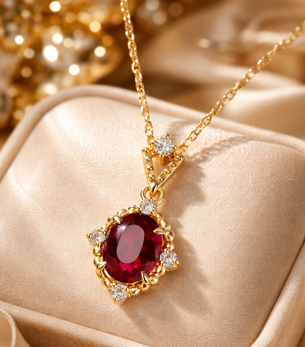 RED DESIRE Collana argento S925 rubini e zirconi placcato oro 18k