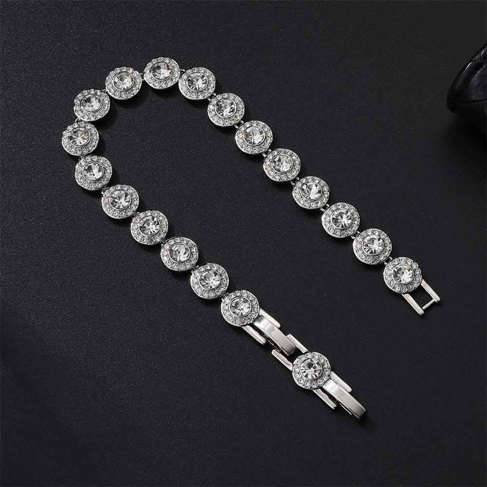 Bracciale 8 pollici placcato argento S925 con pietra circondata da zirconi