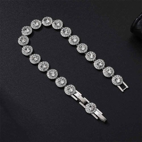 Bracciale 8 pollici placcato argento S925 con pietra circondata da zirconi