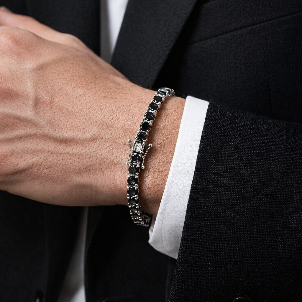 Bracciale tennis 8 pollici in argento sterling 925 e zirconi placcato oro bianco 18k