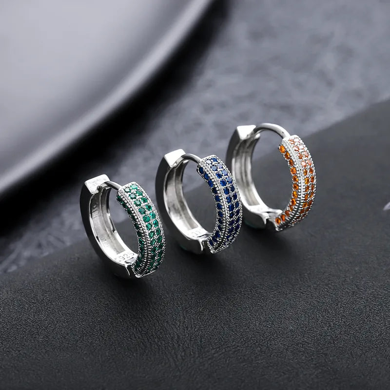 Orecchini unisex argento sterling 925 zirconi incastonati verdi