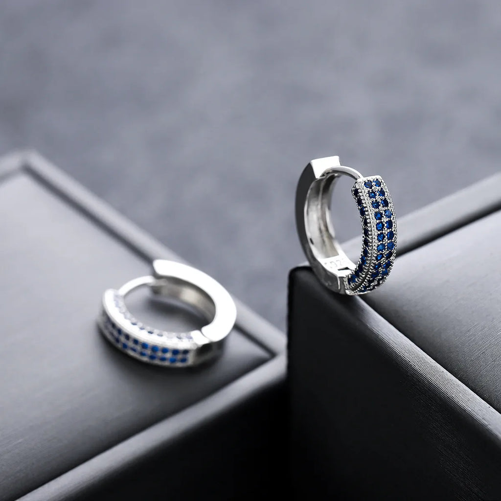 Orecchini unisex argento sterling 925 zirconi incastonati blue