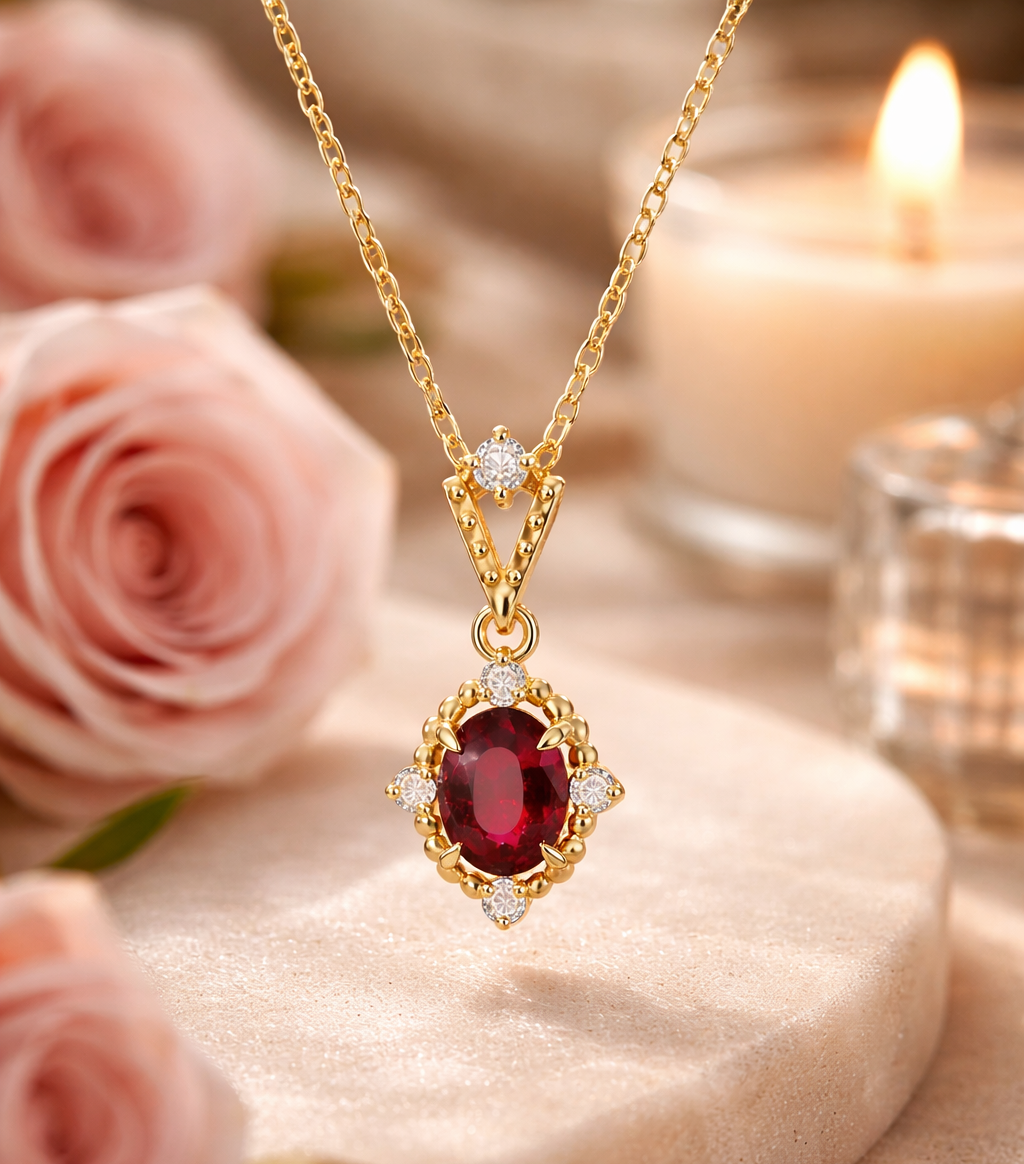 RED DESIRE Collana argento S925 rubini e zirconi placcato oro 18k