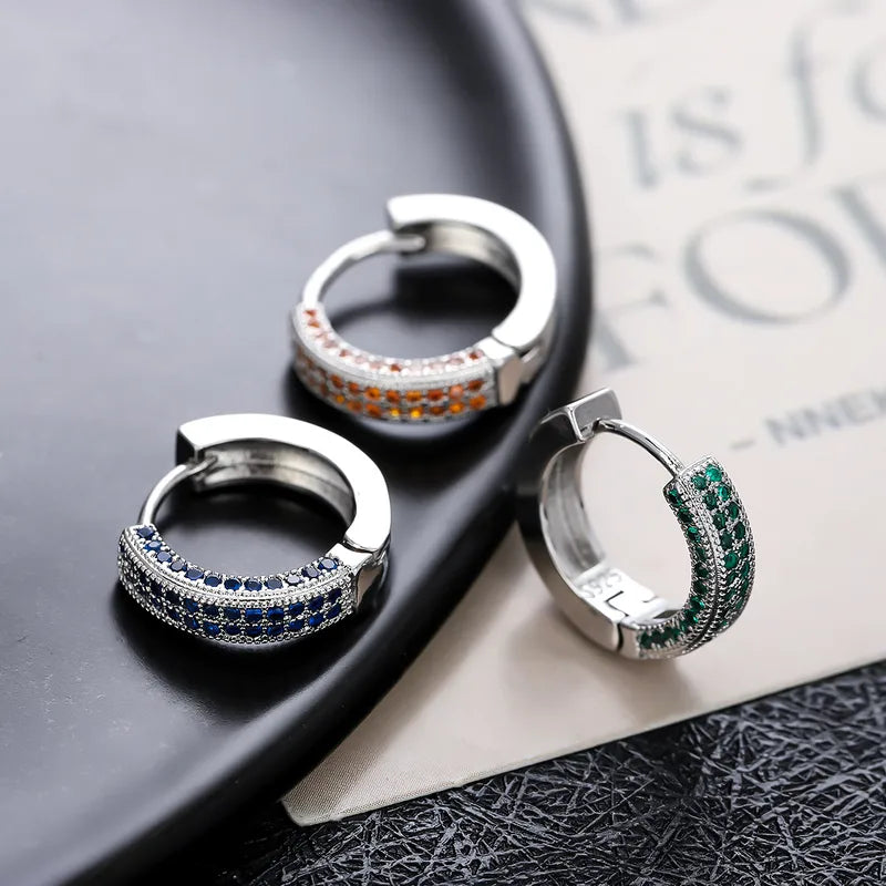 Orecchini unisex argento sterling 925 zirconi incastonati verdi