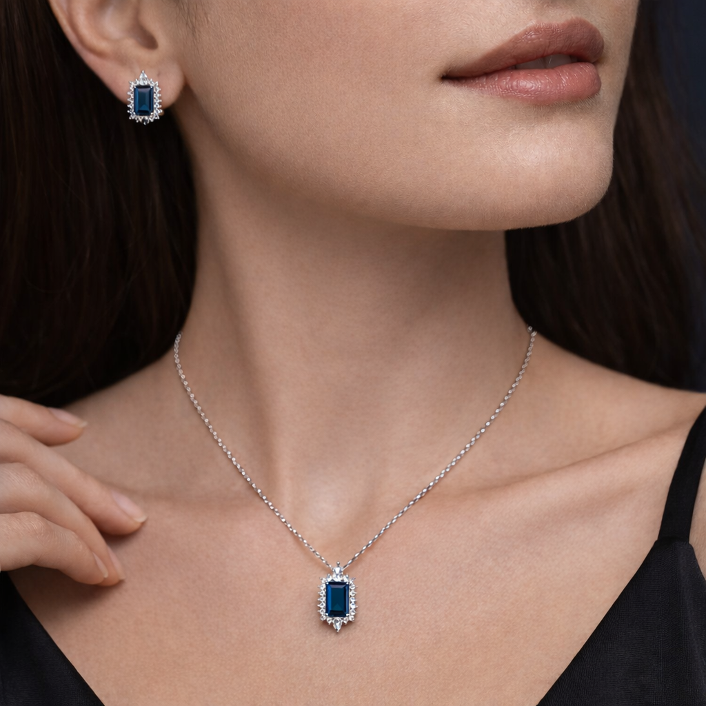 MIDNIGHT ICE Collana in argento sterling 925 placcata oro bianco 18k