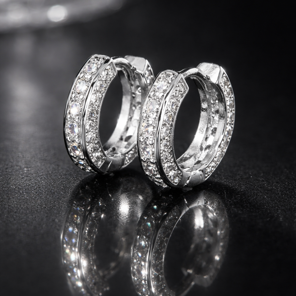 Orecchini in rame e zirconi placcato oro bianco 14k