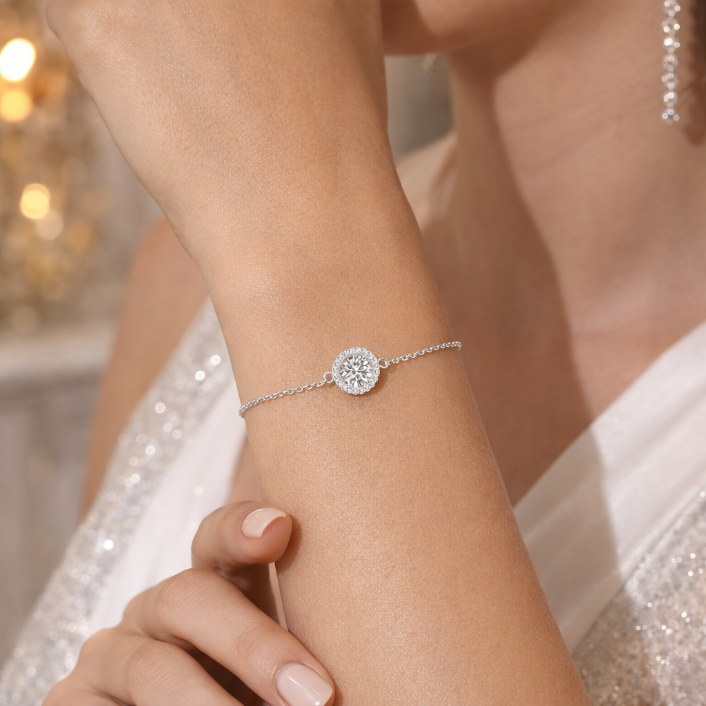 SHIMMER LINK Bracciale 6 pollici in argento S925 1ct Moissanite placcato rodio