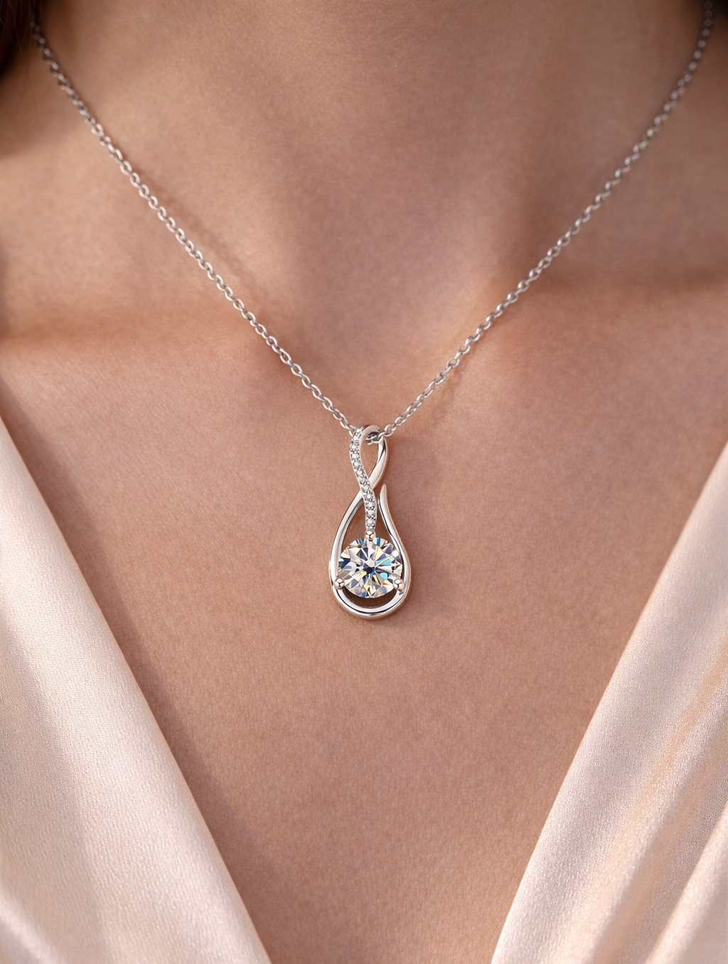 Collana argento S925 1ct Moissanite placcata oro bianco 18k