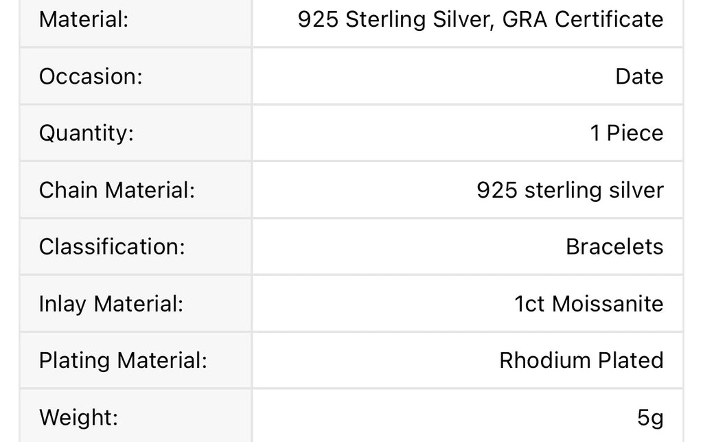 SHIMMER LINK Bracciale 6 pollici in argento S925 1ct Moissanite placcato rodio