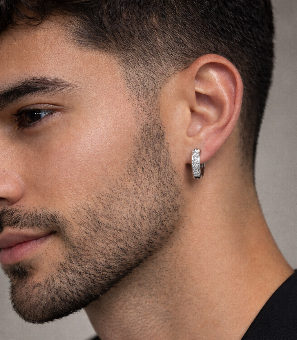 Orecchini in rame e zirconi placcato oro bianco 14k