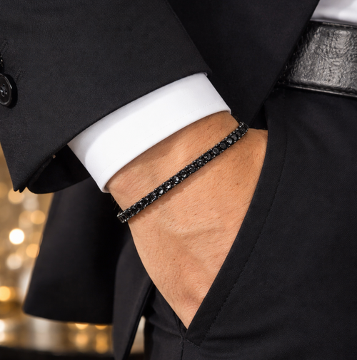 Bracciale tennis 8 pollici placcato rutenio zirconi neri