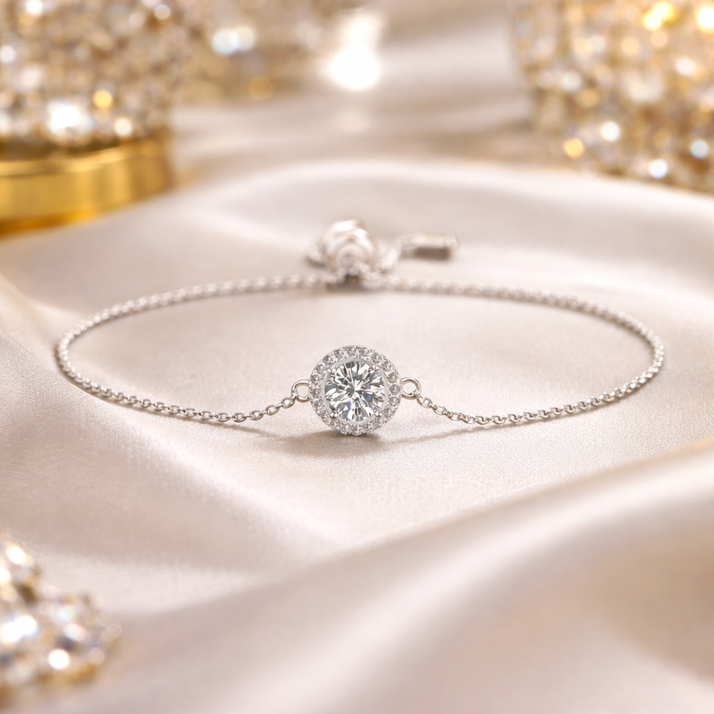 SHIMMER LINK Bracciale 6 pollici in argento S925 1ct Moissanite placcato rodio