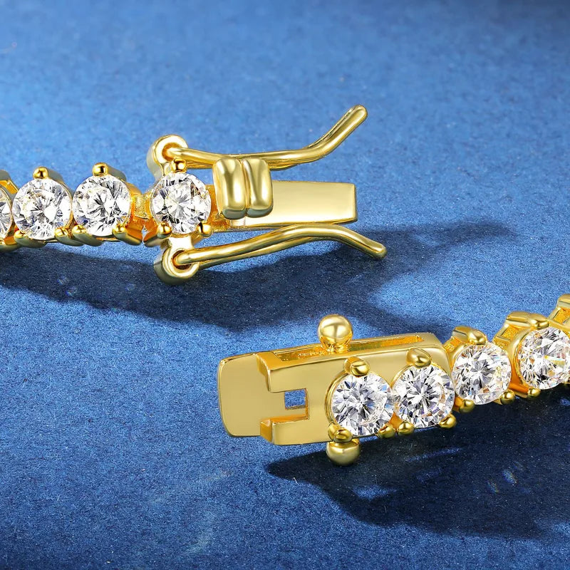 Bracciale 3mm unisex Tennis Argento S925 zirconi placcato oro 18k