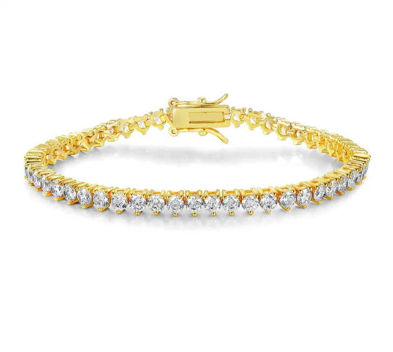 Bracciale 3mm unisex Tennis Argento S925 zirconi placcato oro 18k