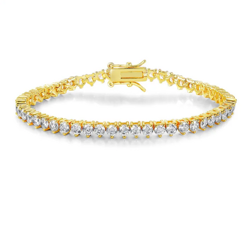 Bracciale 3mm unisex Tennis Argento S925 zirconi placcato oro 18k