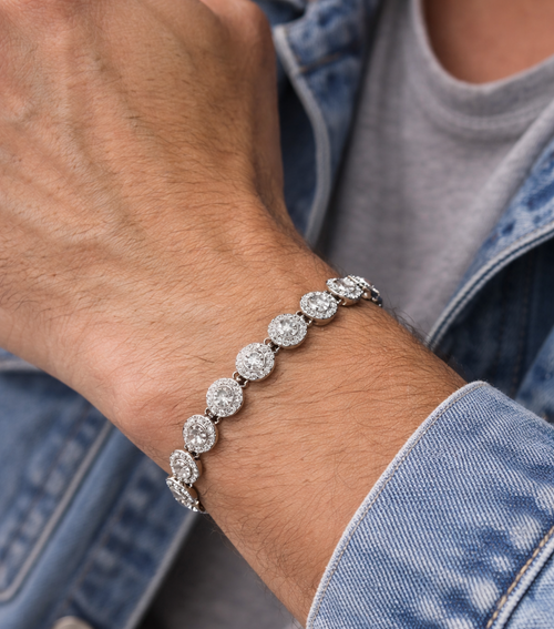 Bracciale 8 pollici placcato argento S925 con pietra circondata da zirconi