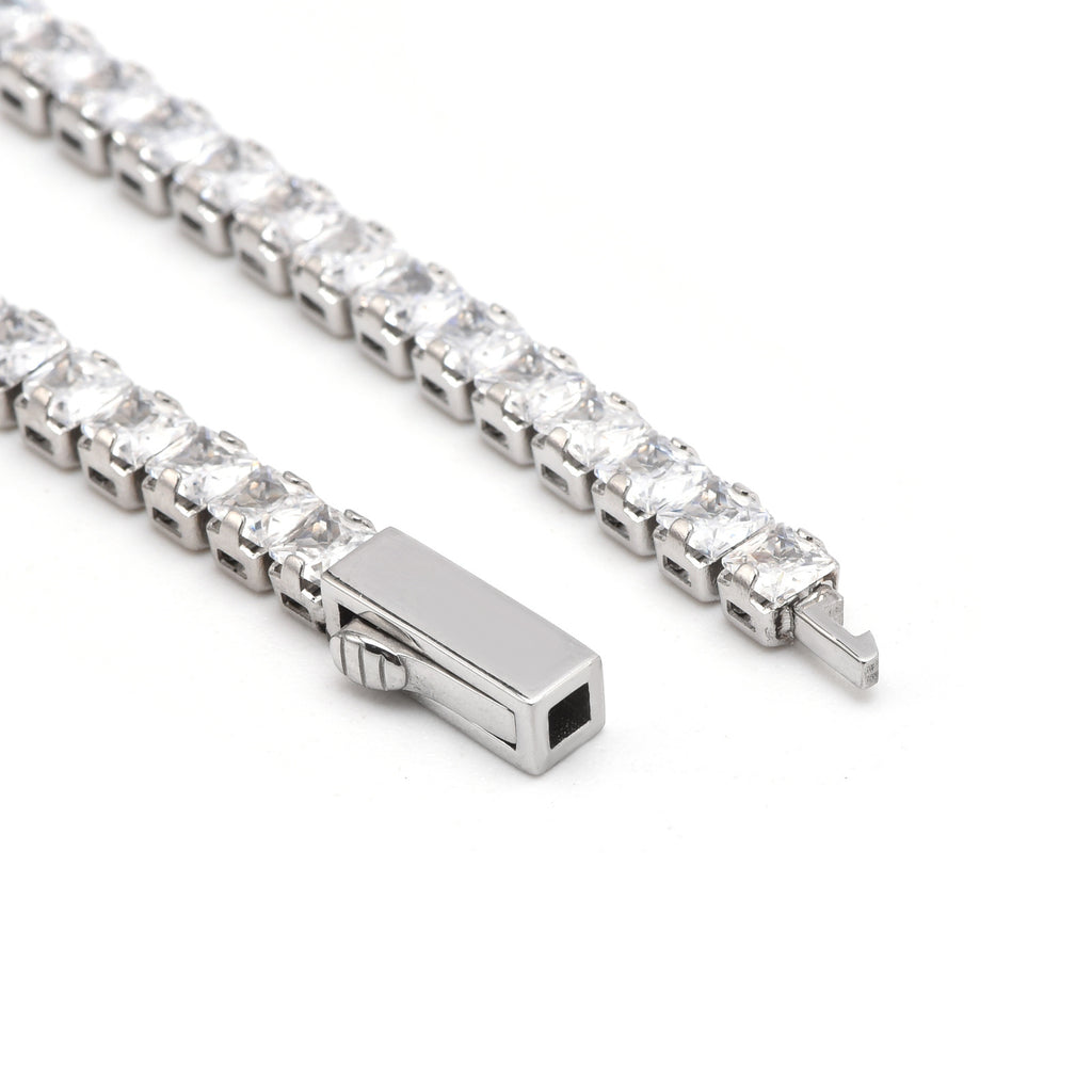 Bracciale 3mm unisex acciaio inossidabile zirconi placcato oro bianco 18k