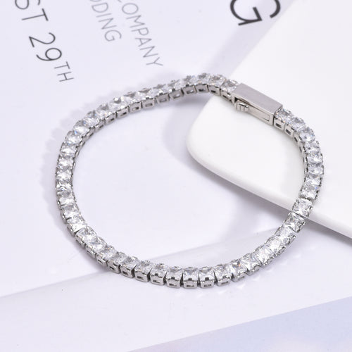 Bracciale 3mm unisex acciaio inossidabile zirconi placcato oro bianco 18k