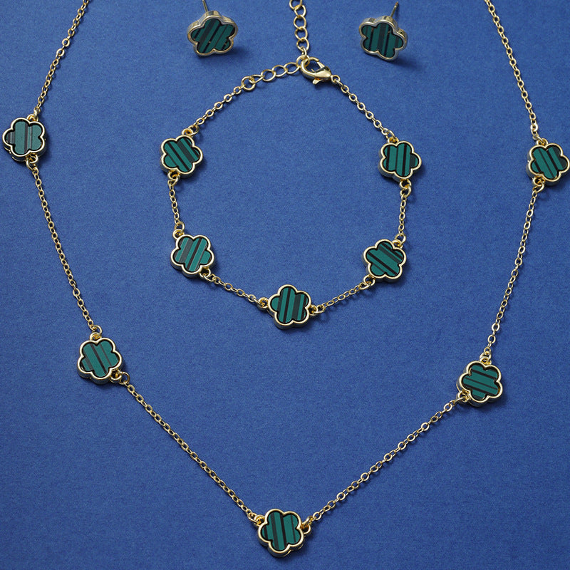 Emerald Fortune Set Collana+bracciale+orecchini acciaio inossidabile
