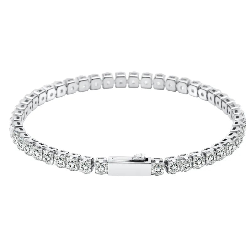Bracciale 3mm unisex acciaio inossidabile zirconi placcato oro bianco 18k