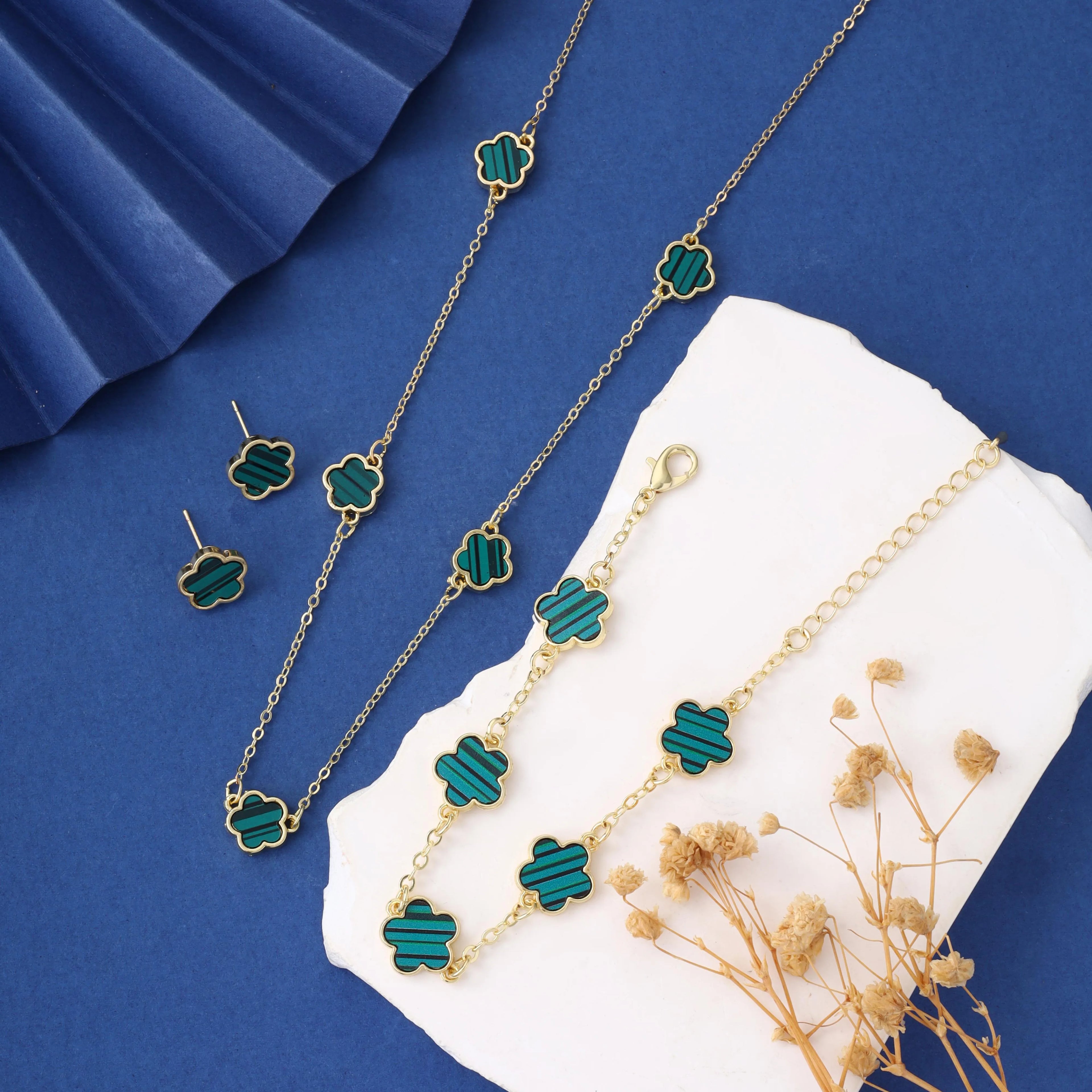 Emerald Fortune Set Collana+bracciale+orecchini acciaio inossidabile